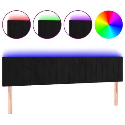 vidaXL sengegavl med LED-lys 180x5x78/88 cm velour sort