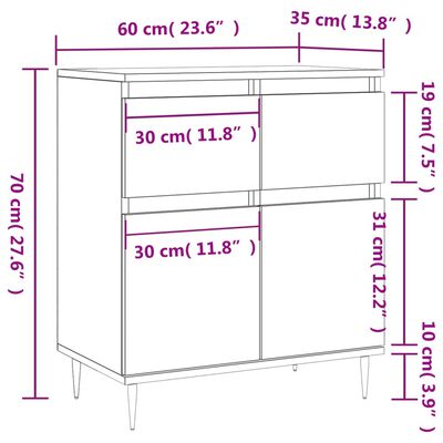 vidaXL skænk 60x35x70 cm konstrueret træ brun egetræsfarve