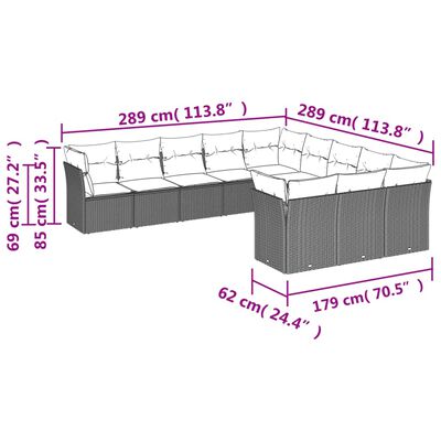 vidaXL sofasæt til haven 11 dele med hynder polyrattan sort