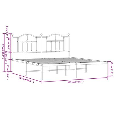 vidaXL sengeramme med sengegavl 183x213 cm metal hvid