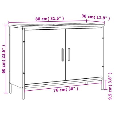 vidaXL underskab til vask 80x30x60 cm konstrueret træ grå sonoma-eg