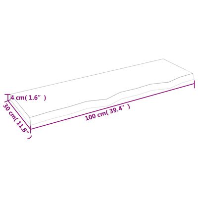 vidaXL væghylde 100x30x(2-4) cm ubehandlet massivt egetræ