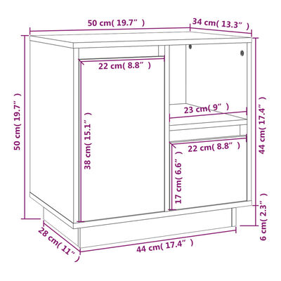 vidaXL sengebord 50x34x50 cm massivt fyrretræ hvid