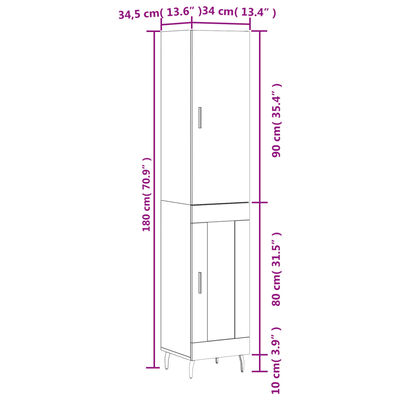 vidaXL skab 34,5x34x180 cm konstrueret træ hvid