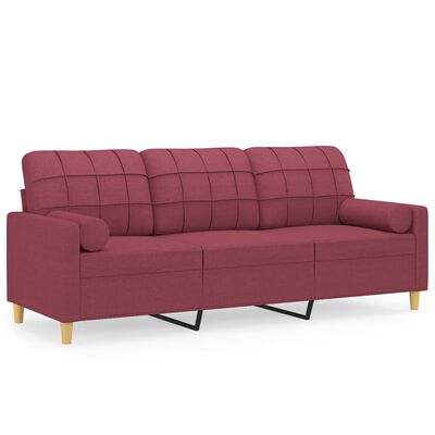 vidaXL 3-personers sofa med pyntepuder 180 cm stof vinrød