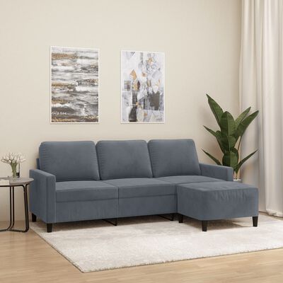 vidaXL 3-personers sofa med fodskammel 180 cm velour Mørkegrå