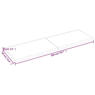 vidaXL væghylde 200x60x(2-4) cm ubehandlet massivt egetræ