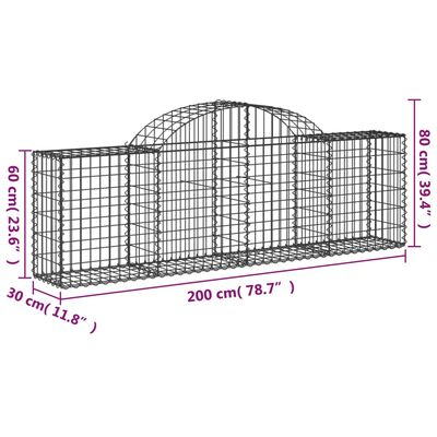 vidaXL buede gabionkurve 25 stk. 200x30x60/80 cm galvaniseret jern