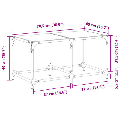 vidaXL sofabord med transparent glastop 78,5x40x40 cm stål