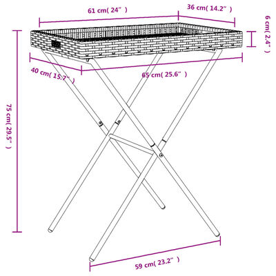 vidaXL bakkebord 65x40x75 cm polyrattan sort