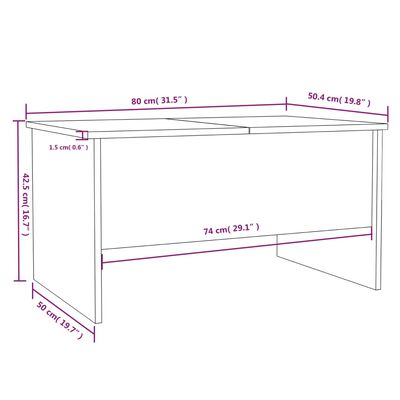 vidaXL sofabord 80x50x42,5 cm konstrueret træ brun egetræsfarve