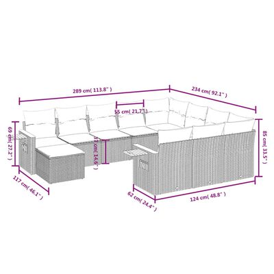 vidaXL sofasæt til haven 11 dele med hynder polyrattan sort