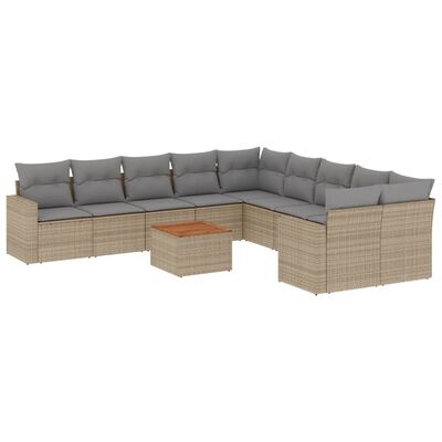 vidaXL havesofasæt 11 dele med hynder polyrattan beige