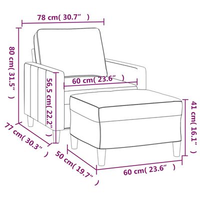 vidaXL sofastol med fodskammel 60 cm velour cremefarvet