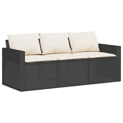 vidaXL 3-personers havesofa med hynder polyrattan sort