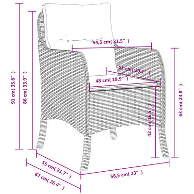 vidaXL havestole 2 stk. med hynder polyrattan lysegrå