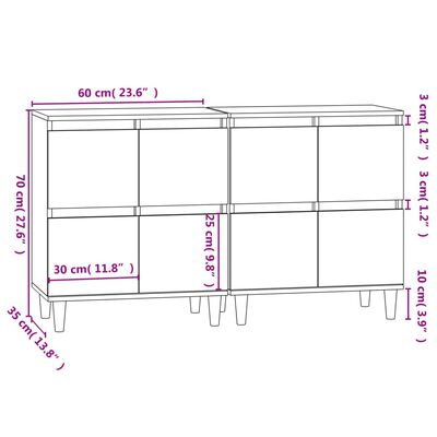 vidaXL skænke 2 stk. 60x35x70 cm konstrueret træ sonoma-eg