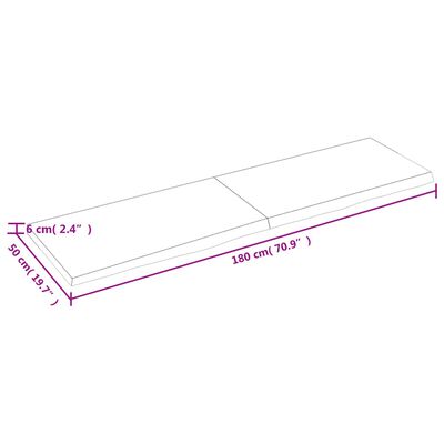 vidaXL væghylde 180x50x(2-6) cm behandlet massivt egetræ mørkebrun