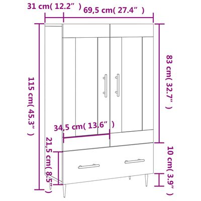 vidaXL skab 69,5x31x115 cm konstrueret træ sonoma-eg