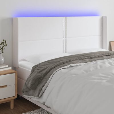 vidaXL sengegavl med LED-lys 183x16x118/128 cm kunstlæder hvid