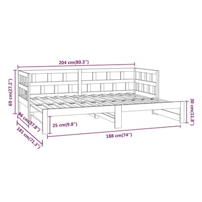 vidaXL daybed med udtræk 2x(90x200) cm massivt fyrretræ grå