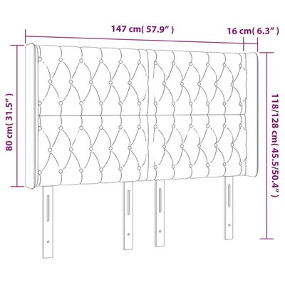 vidaXL sengegavl med LED-lys 147x16x118/128 cm stof sort