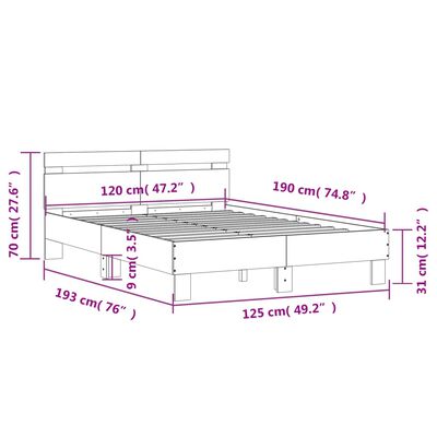 vidaXL sengeramme med sengegavl 120x190 cm konstrueret træ betongrå