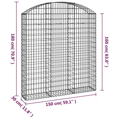 vidaXL buet gabionkurv 150x30x160/180 cm galvaniseret jern