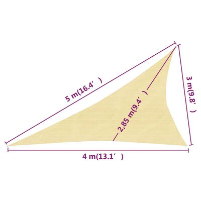 vidaXL solsejl 3x4x5 m 160 g/m² HDPE beige