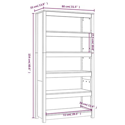 vidaXL bogreol 80x35x154 cm massivt fyrretræ grå