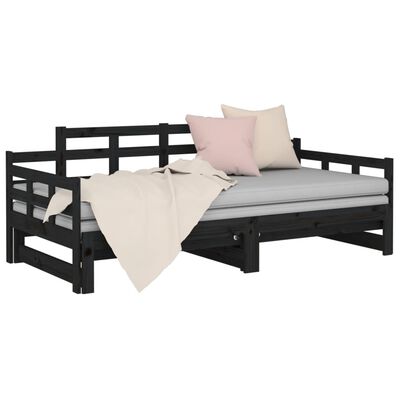 vidaXL daybed med udtræk 2x(80x200) cm massivt fyrretræ sort