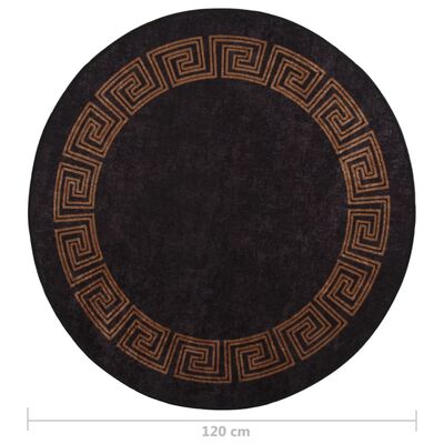vidaXL gulvtæppe φ120 cm skridsikkert og vaskbart sort og guldfarvet