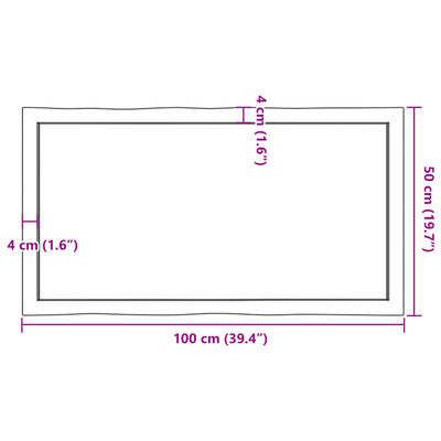 vidaXL bordplade 100x50x(2-4) cm naturlig kant behandlet træ lysebrun