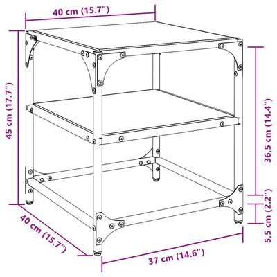 vidaXL sofaborde med sort glastop 2 stk 40x40x45 cm stål