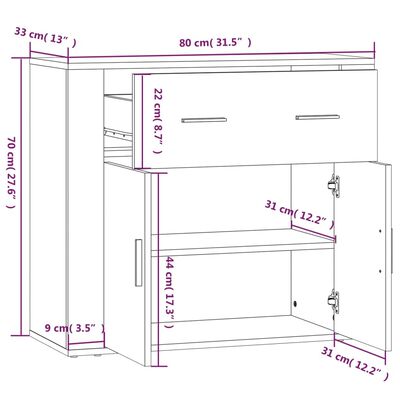 vidaXL skænk 80x33x70 cm konstrueret træ hvid