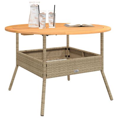 vidaXL havebord med akacietop Ø110x71 cm polyrattan beige