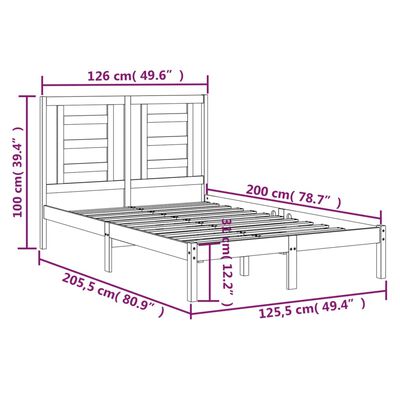 vidaXL sengeramme 120x200 cm massivt fyrretræ hvid