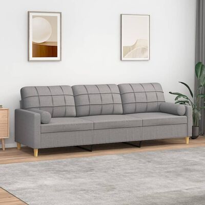 vidaXL 3-personers sofa med pude og hynder 210 cm stof lysegrå