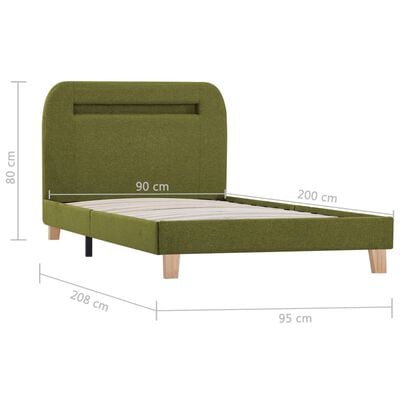 vidaXL sengestel med LED 90 x 200 cm stof grøn