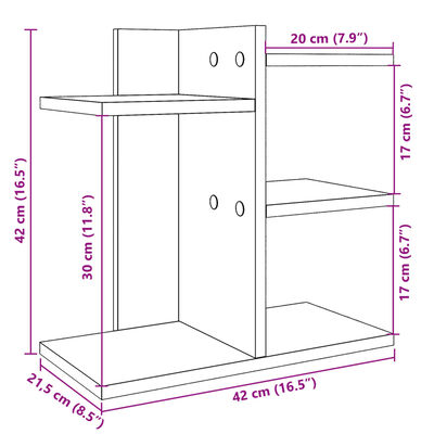 vidaXL hylde til skrivebord 42x21,5x42 cm konstrueret træ røget eg