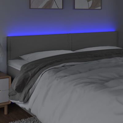 vidaXL sengegavl med LED-lys 200x5x78/88 cm kunstlæder grå