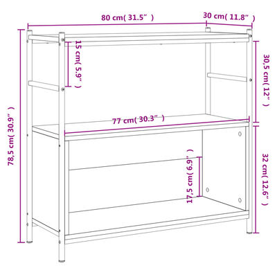 vidaXL bogreol 80x30x78,5 cm konstrueret træ og jern brunt egetræ