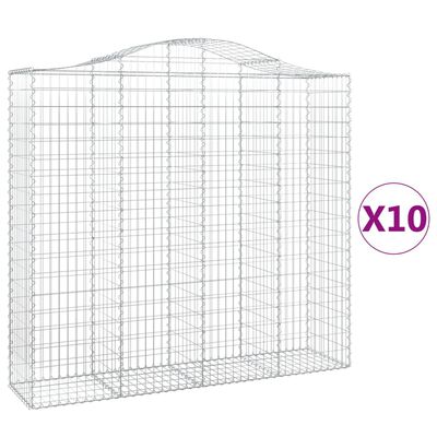 vidaXL buede gabionkurve 10 stk. 200x50x180/200 cm galvaniseret jern