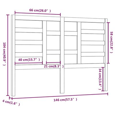 vidaXL sengegærde 146x4x104 cm massivt fyrretræ sort