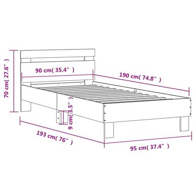 vidaXL sengeramme m. sengegavl 90x190 cm uden madras sonoma-eg