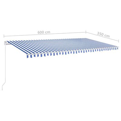 vidaXL markise m. LED + vindsensor 6x3,5 m automatisk blå og hvid