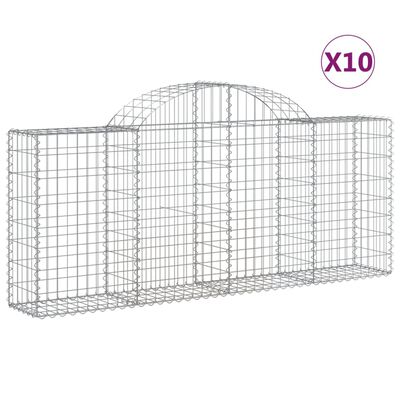 vidaXL buede gabionkurve 10 stk. 200x30x80/100 cm galvaniseret jern