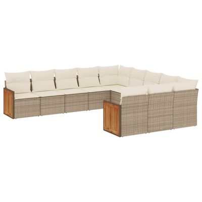 vidaXL sofasæt til haven 11 dele med hynder polyrattan beige