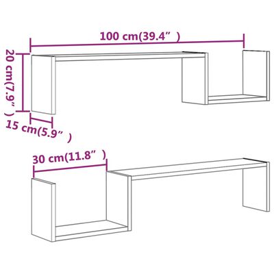 vidaXL væghylder 2 stk. 100x15x20 cm konstrueret træ grå sonoma-eg