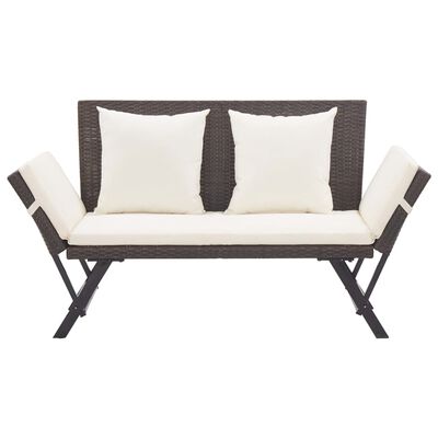 vidaXL havebænk med hynder 176 cm polyrattan brun